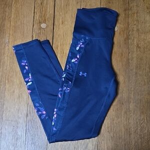 Under Armour Navy Leggings with Pink & Purple Floral Accents